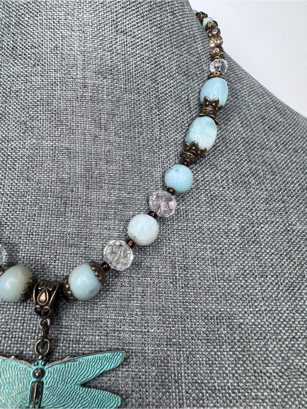Boutique OOAK Amazonite, Crystal & Dragonfly Pendant Necklace 18”🌵 - Picture 7 of 13